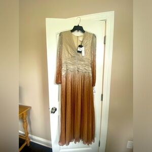 Shoshanna Alina Metallic Ombré Champagne Rosegold. Long sleeve size 6 NWT